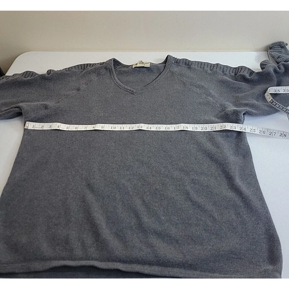 Eddie Bauer Gray V-Neck Knit Long Sleeve Pullover Sweater Men's Size Large - Picture 4 of 7